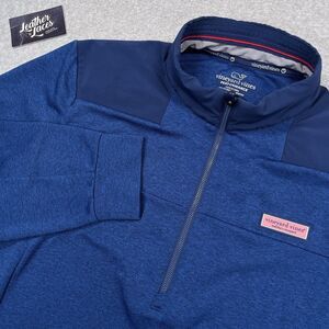 Vineyard Vines Pullover Mens Large Deep Bay Blue Performance 1/2 Zip Shep Shirt